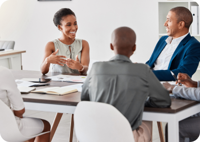 People having a meeting in an office.