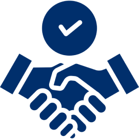 Handshake symbol with a checkmark above.