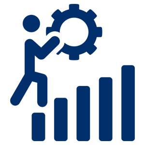 Person climbing bar graph with gear.