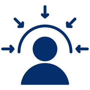 Person icon with arrows pointing inward.